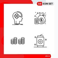 Creative Set of 4 Universal Outline Icons isolated on White Background vector