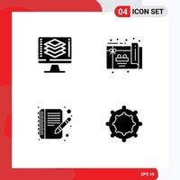 Pack of 4 Modern Solid Glyphs Signs and Symbols for Web Print Media such as programming write screen card tether Editable Vector Design Elements