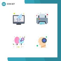 Set of 4 Modern UI Icons Symbols Signs for message day screen printer love Editable Vector Design Elements