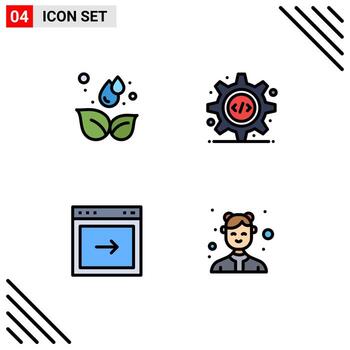 grupo de 4 signos y símbolos de colores planos de línea rellena para elementos de diseño vectorial editables del sitio web del código fuente de la hoja del navegador terrestre vector