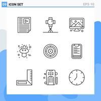 Modern 9 Line style icons Outline Symbols for general use Creative Line Icon Sign Isolated on White Background 9 Icons Pack vector