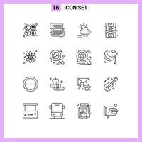 Modern Set of 16 Outlines and symbols such as economy react rainy physics life Editable Vector Design Elements