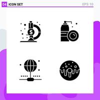 Set of 4 icons in solid style Creative Glyph Symbols for Website Design and Mobile Apps Simple Solid Icon Sign Isolated on White Background 4 Icons vector