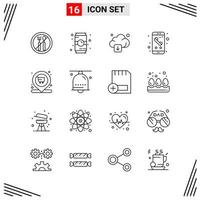 16 iconos estilo de línea basados en cuadrícula símbolos de esquema creativos para el diseño de sitios web signos de icono de línea simple aislados en fondo blanco conjunto de 16 iconos vector