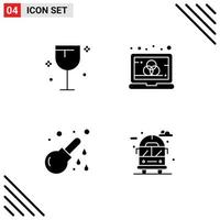 User Interface Pack of 4 Basic Solid Glyphs of drinks health wine laptop hospital Editable Vector Design Elements