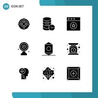 Mobile Interface Solid Glyph Set of 9 Pictograms of candy news target watch media target aim board Editable Vector Design Elements