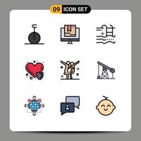 Universal Icon Symbols Group of 9 Modern Filledline Flat Colors of celebration heart disease holiday heart care water Editable Vector Design Elements