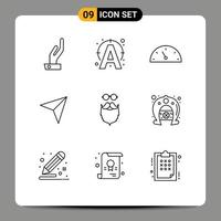 Universal Icon Symbols Group of 9 Modern Outlines of beared hipster performance moustache up Editable Vector Design Elements