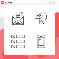 Collection of 4 Vector Icons in Line style Modern Outline Symbols for Web and Mobile Line Icon Sign Isolated on White Background 4 Icons