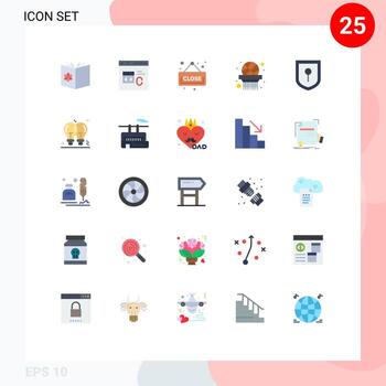 paquete de interfaz de usuario de 25 colores planos básicos de la red de cesta de seguridad desarrollar elementos de diseño vectorial editables de compras deportivas vector