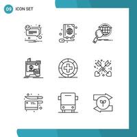 9 Universal Outlines Set for Web and Mobile Applications disease printer global machine world Editable Vector Design Elements