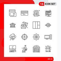 Creative Set of 16 Universal Outline Icons isolated on White Background vector