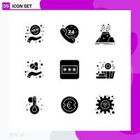 Editable Vector Line Pack of 9 Simple Solid Glyphs of field herb disaster capsule safety Editable Vector Design Elements