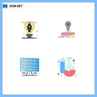 Group of 4 Modern Flat Icons Set for bulb computer illustration press server Editable Vector Design Elements