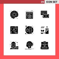 9 Icon Pack Solid Style Glyph Symbols on White Background Simple Signs for general designing vector