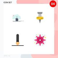 Set of 4 Commercial Flat Icons pack for cloud draw data pin flower Editable Vector Design Elements