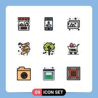 Mobile Interface Filledline Flat Color Set of 9 Pictograms of apple tree park smartphone water photos Editable Vector Design Elements