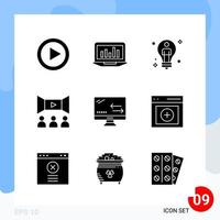 paquete moderno de 9 iconos símbolos de glifos sólidos aislados en fondo blanco para el diseño de sitios web vector