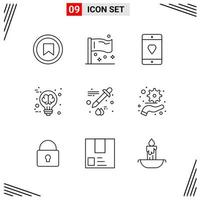 9 iconos estilo de línea cuadrícula basada en símbolos de contorno creativo para el diseño de sitios web signos de icono de línea simple aislados en fondo blanco 9 conjunto de iconos vector