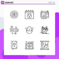 conjunto de 9 iconos en estilo de línea símbolos de contorno creativo para el diseño de sitios web y aplicaciones móviles signo de icono de línea simple aislado en fondo blanco 9 iconos vector