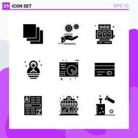 conjunto de 9 iconos en símbolos de glifos creativos de estilo sólido para el diseño de sitios web y aplicaciones móviles signo de icono sólido simple aislado en fondo blanco 9 iconos vector