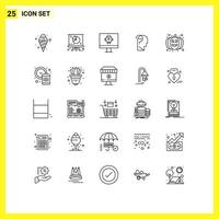 Stock Vector Icon Pack of 25 Line Signs and Symbols for pumpkin face computer question confuse brain Editable Vector Design Elements