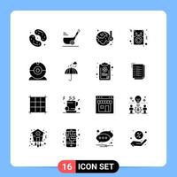 Set of 16 Commercial Solid Glyphs pack for ipod audio short therm energy Editable Vector Design Elements