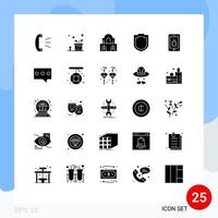 Set of 25 Commercial Solid Glyphs pack for security shield sport security easter Editable Vector Design Elements