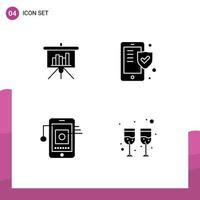 4 Universal Solid Glyph Signs Symbols of presentation cell report security network Editable Vector Design Elements