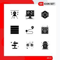 Mobile Interface Solid Glyph Set of 9 Pictograms of location grid install maple canada Editable Vector Design Elements