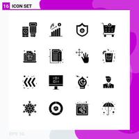 User Interface Pack of 16 Basic Solid Glyphs of medical box police laptop ecommerce Editable Vector Design Elements