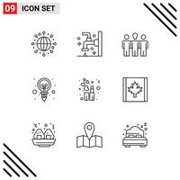 Stock Vector Icon Pack of 9 Line Signs and Symbols for lipstick light coach idea bulb Editable Vector Design Elements