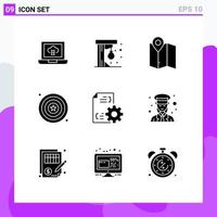 9 Thematic Vector Solid Glyphs and Editable Symbols of development shield camping independence celebration Editable Vector Design Elements