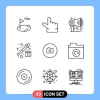 9 Line Black Icon Pack Outline Symbols for Mobile Apps isolated on white background 9 Icons Set vector