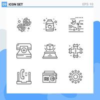 Modern 9 Line style icons Outline Symbols for general use Creative Line Icon Sign Isolated on White Background 9 Icons Pack vector