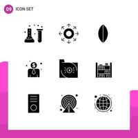 9 Universal Solid Glyphs Set for Web and Mobile Applications document banking arrow bank employee cost Editable Vector Design Elements