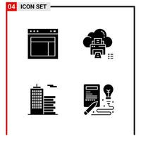 4 General Icons for website design print and mobile apps 4 Glyph Symbols Signs Isolated on White Background 4 Icon Pack vector