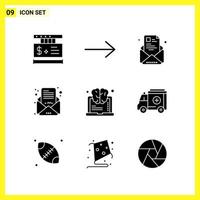 9 Icon Set Simple Solid Symbols Glyph Sign on White Background for Website Design Mobile Applications and Print Media vector