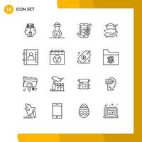 Group of 16 Modern Outlines Set for halloween phone email contacts life Editable Vector Design Elements