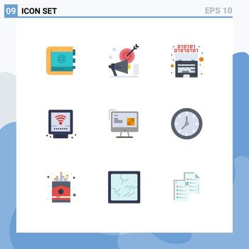 Editable Vector Line Pack of 9 Simple Flat Colors of mechanical intelligence megaphone code artificial Editable Vector Design Elements