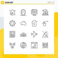 Group of 16 Modern Outlines Set for navigation interface internet basic tomb Editable Vector Design Elements