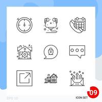 Modern Pack of 9 Icons Line Outline Symbols isolated on White Backgound for Website designing vector