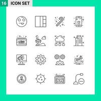 Universal Icon Symbols Group of 16 Modern Outlines of beach monday close holding calendar Editable Vector Design Elements