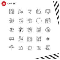 Group of 25 Modern Lines Set for megaphone hardware coin technology calendar Editable Vector Design Elements