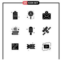 Pack of 9 Modern Solid Glyphs Signs and Symbols for Web Print Media such as cream geography job education sent Editable Vector Design Elements