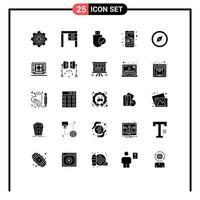 Group of 25 Modern Solid Glyphs Set for radio communication interior stick devices Editable Vector Design Elements