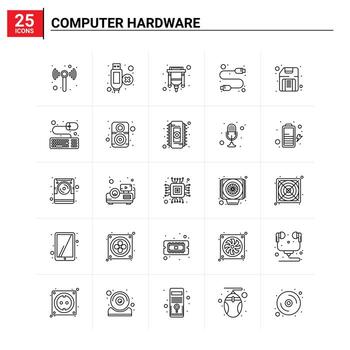 25 Computer Hardware icon set vector background