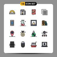 Mobile Interface Flat Color Filled Line Set of 16 Pictograms of interface file pen document declaration Editable Creative Vector Design Elements