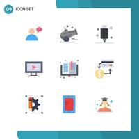 Pack of 9 Modern Flat Colors Signs and Symbols for Web Print Media such as education back to school devices video monitor Editable Vector Design Elements