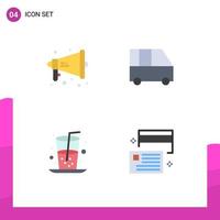 Mobile Interface Flat Icon Set of 4 Pictograms of loud drink warning minibus juice Editable Vector Design Elements